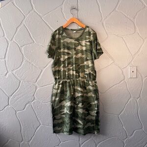 Old Navy Camo Dress L Tall Green Camouflage Short Sleeve T-Shirt Dress Casual
